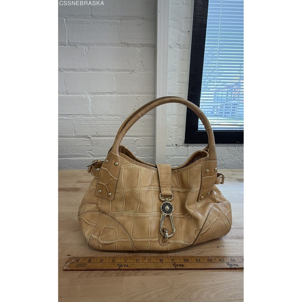 Dooney & Bourke Tan Belvedere Croc Embossed Leather Logo Lock Hobo Bag Large - Picture 8 of 11